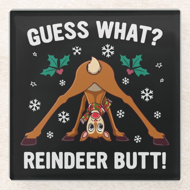 Posavasos De Vidrio Guess What Reindeer Butt Christmas Joke (Anverso)
