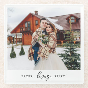 Posavasos De Vidrio Guión de amor simple foto de pareja personalizada