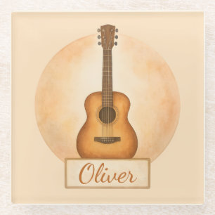 Posavasos De Vidrio Guitarra Acústica con Nombre Personalizado para Am