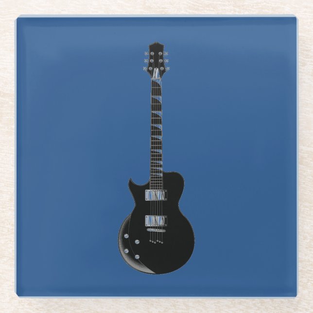 Posavasos De Vidrio Guitarra Eléctrica Azul Black Pop Art (Anverso)