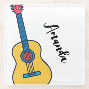Posavasos De Vidrio Guitarra personalizado con nombre negrita de las c