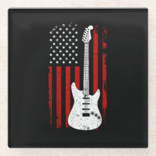 Posavasos De Vidrio Guitarra reproductor de música bandera de EE. UU. 