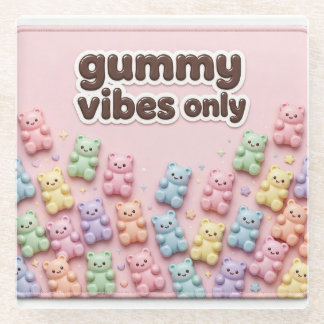 Posavasos De Vidrio Gummy Vibes Only Ositos Gomitas Rosados Porta vaso
