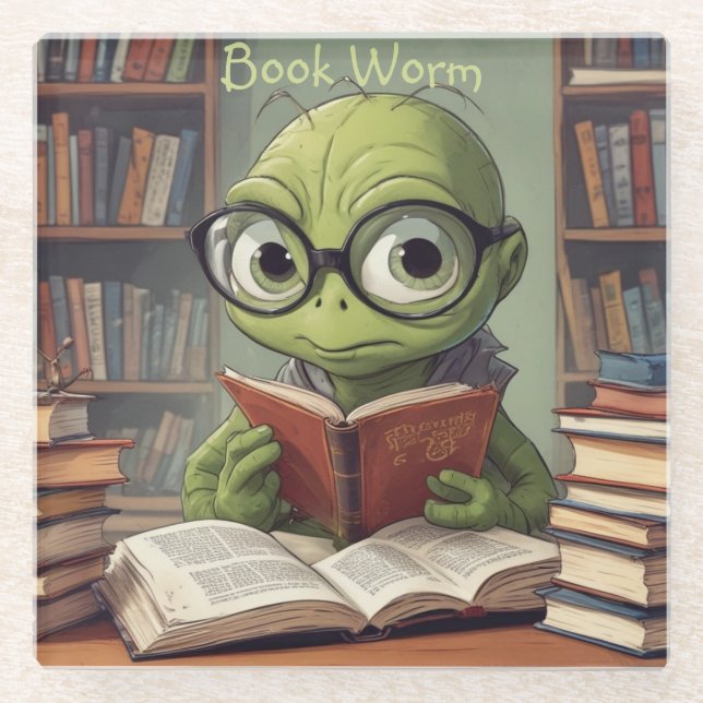 Posavasos De Vidrio Gusano de libro (Anverso)
