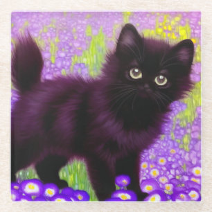 Posavasos De Vidrio Gustav Klimt Black Kitten