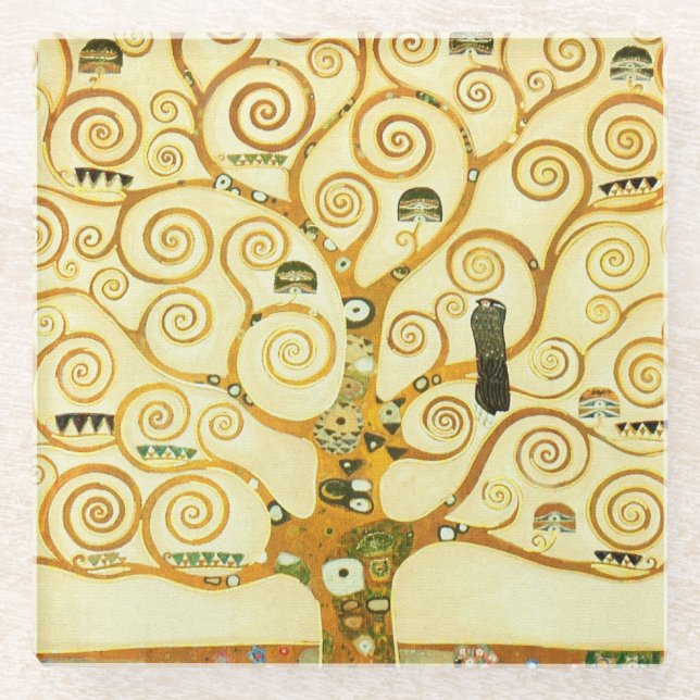 Posavasos De Vidrio Gustav Klimt El Árbol De La Vida Viejo Art Nouveau (Anverso)