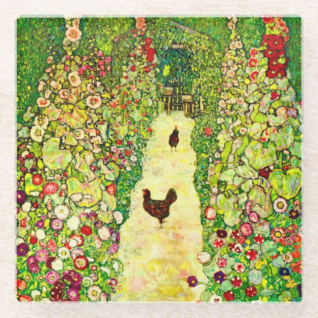 Posavasos De Vidrio Gustav Klimt Garden con pollos (Anverso)