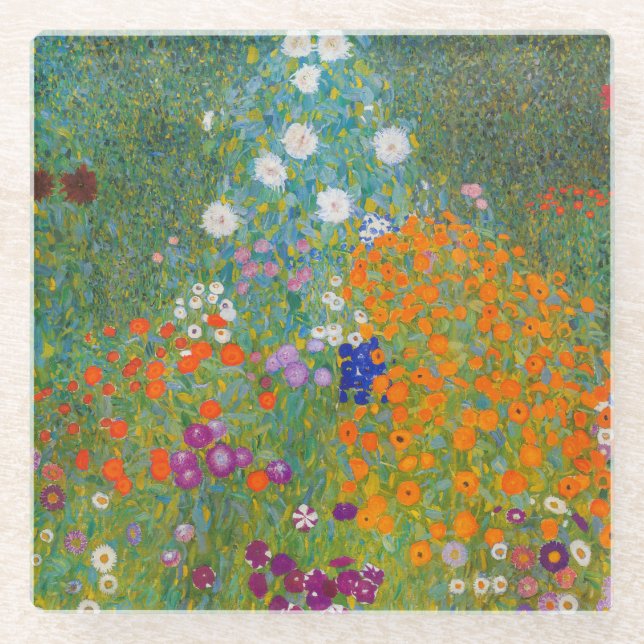 Posavasos De Vidrio Gustav Klimt - Jardín de flores (Anverso)