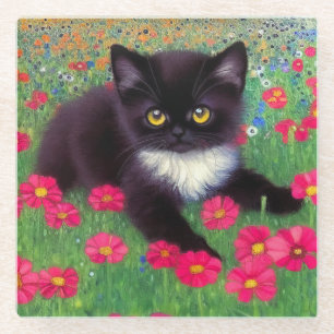 Posavasos De Vidrio Gustav Klimt Tuxedo Cat
