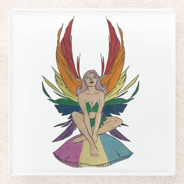 Posavasos De Vidrio Hada pansexual (Anverso)