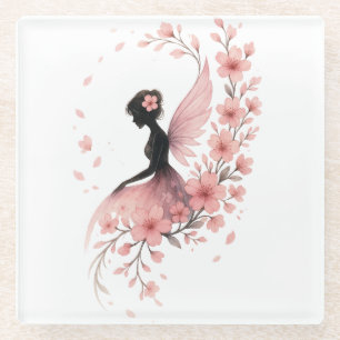 Posavasos De Vidrio Hada Rosa con Flores de Sakura