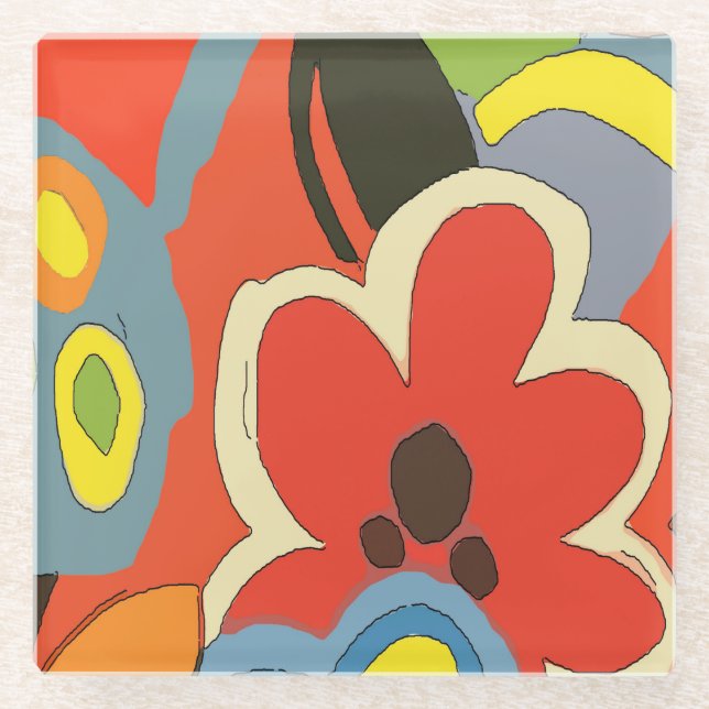 Posavasos De Vidrio Hala Hawaii Flores Vidrio (Anverso)