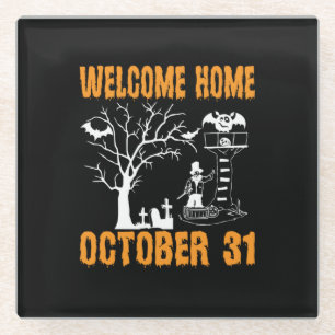 Posavasos De Vidrio Halloween Bienvenida Hogar Cumpleaños de Octubre