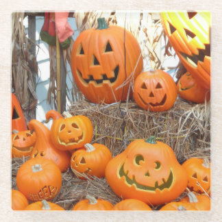 Posavasos De Vidrio Halloween calabazas de calabazas de naranja de lin