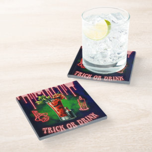 Posavasos De Vidrio Halloween Cocktail Coaster espeluznante "Trick or 