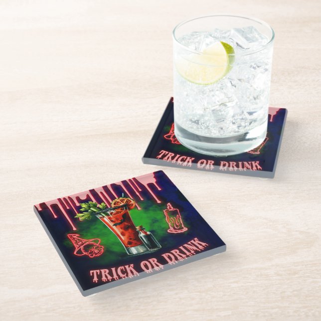 Posavasos De Vidrio Halloween Cocktail Coaster espeluznante "Trick or  (Angular)