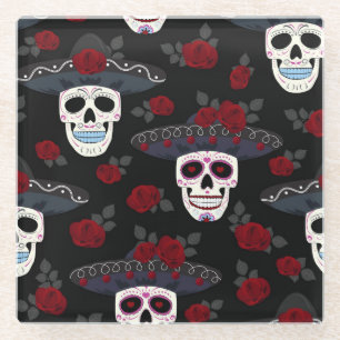 POSAVASOS DE VIDRIO HALLOWEEN DAY OF THE DEAD CANDY SKULLS