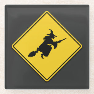 Posavasos De Vidrio Halloween de advertencia de bruja