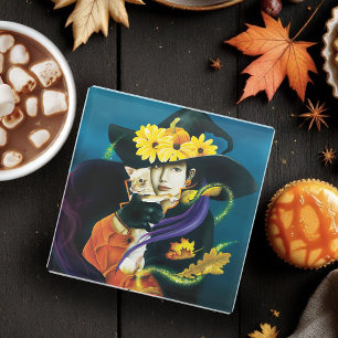 Posavasos De Vidrio Halloween de bruja de perro de Chihuahua