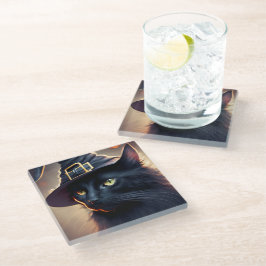 Posavasos De Vidrio Halloween del gato negro