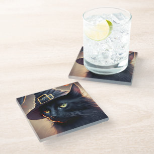 Posavasos De Vidrio Halloween del gato negro