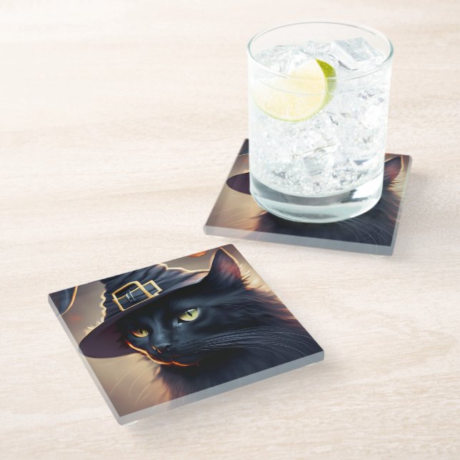Posavasos De Vidrio Halloween del gato negro (Angular)