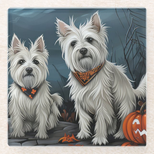 Posavasos De Vidrio Halloween en la parte oeste de Highland (Anverso)