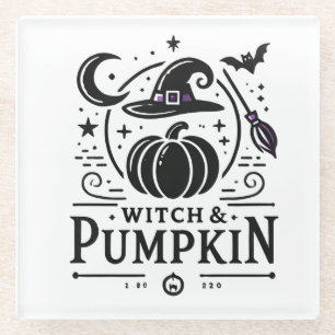 Posavasos De Vidrio Halloween Gorra de brujas y diseño de calabaza art