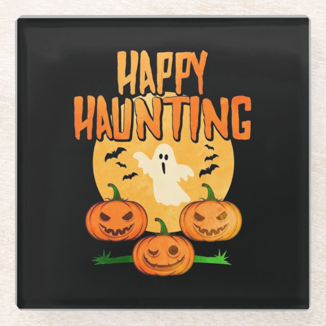Posavasos De Vidrio Halloween Happy Haunting (Anverso)