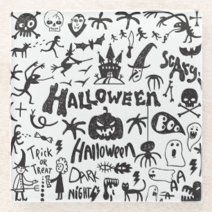 Posavasos De Vidrio Halloween Monster Doodles Fun
