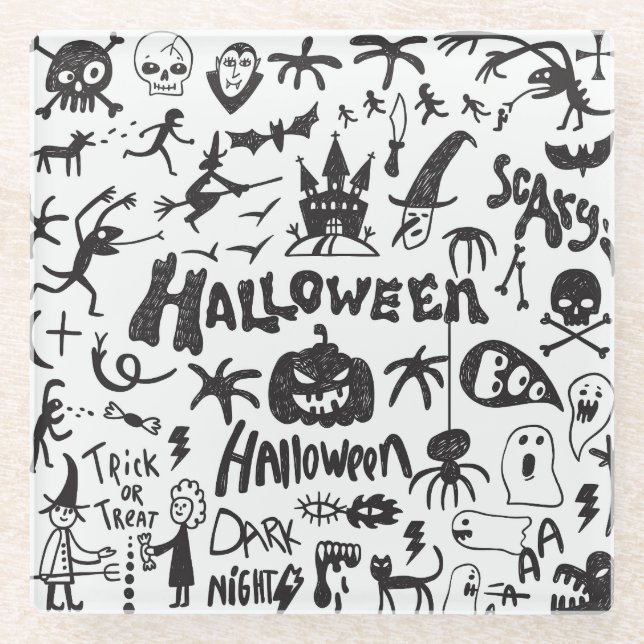 Posavasos De Vidrio Halloween Monster Doodles Fun (Anverso)