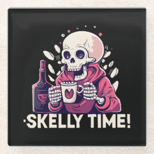 Posavasos De Vidrio halloween pero es hora de skelly