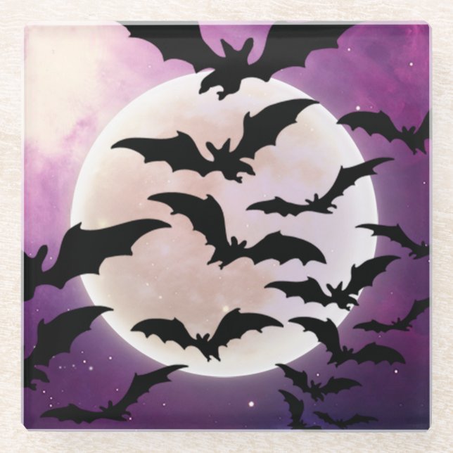 POSAVASOS DE VIDRIO HALLOWEEN PURPLE SKY LUNA COMPLETA BATES NEGROS (Anverso)
