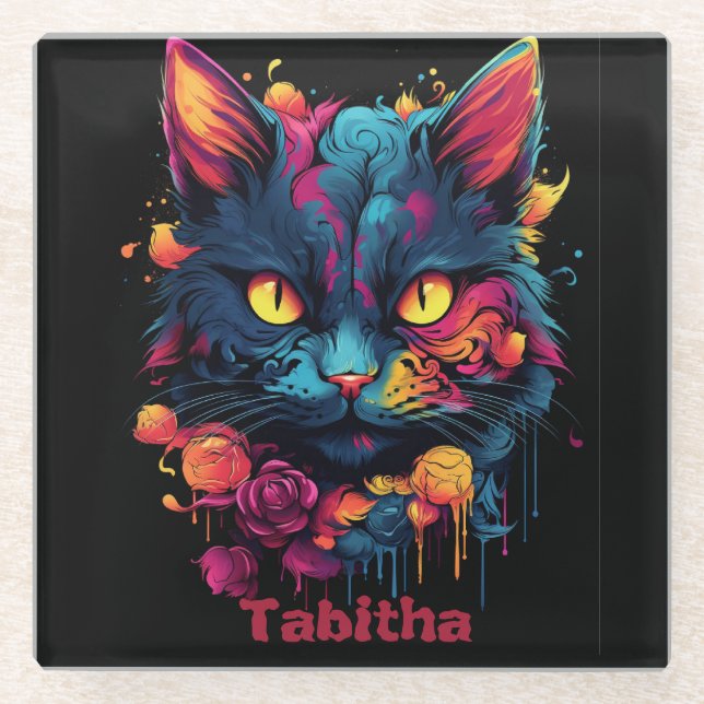 Posavasos De Vidrio Halloween/Sasuy Cat/Witch/Wizard personalizado (Anverso)