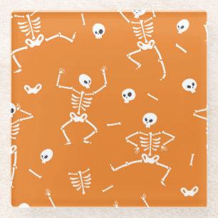 Posavasos De Vidrio Halloween Skeletans Diversión Patrón sin problemas
