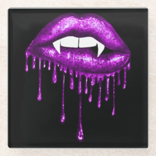 POSAVASOS DE VIDRIO HALLOWEEN SPOOKY PURPLE DRIPPING VAMPIRE LIPS