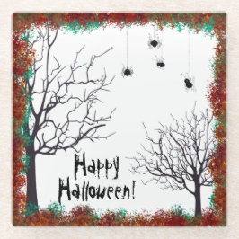 Posavasos De Vidrio Halloween Spooky Tree Spiders colgando el follaje 