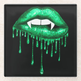 POSAVASOS DE VIDRIO HALLOWEEN SPOOKY VERDE BEBER VAMPIRE LIPS