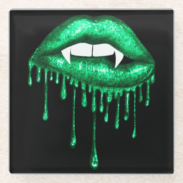 POSAVASOS DE VIDRIO HALLOWEEN SPOOKY VERDE BEBER VAMPIRE LIPS (Anverso)