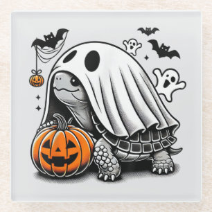 Posavasos De Vidrio Halloween Tortuga Fantasma Calabaza Terapia Tortoi
