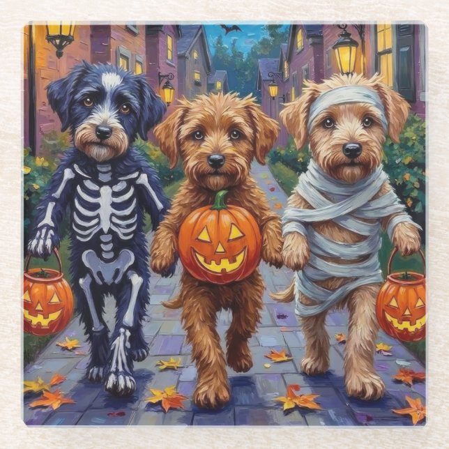 Posavasos De Vidrio Halloween Trick-or-Treating Lagotto Romagnolo (Anverso)