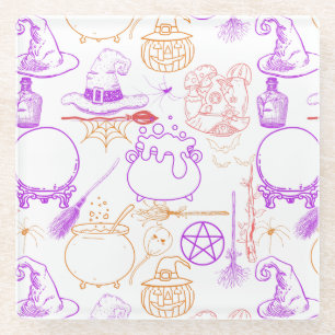 Posavasos De Vidrio Halloween Witchcraft Pattern Neon 01