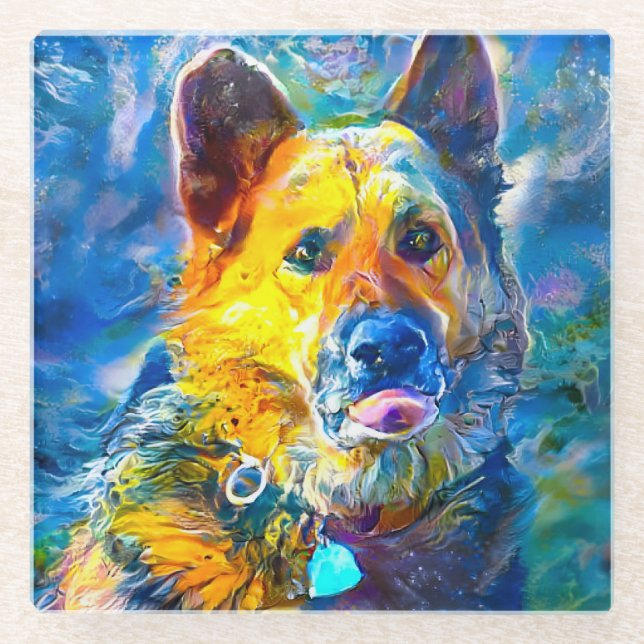 Posavasos De Vidrio Halo: Retrato de un pastor alemán (Anverso)