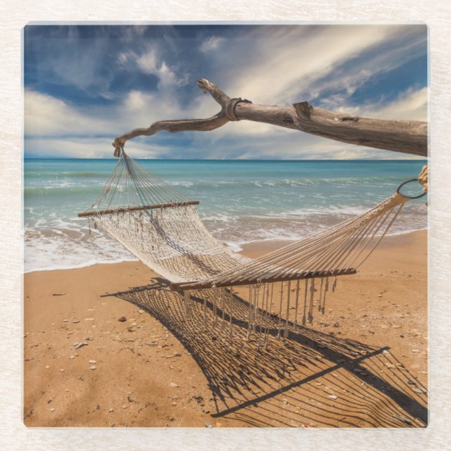 Posavasos De Vidrio Hamaca en la orilla (Anverso)