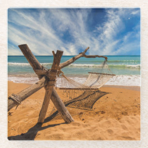Posavasos De Vidrio Hamaca en un complejo playero tropical