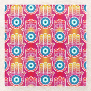 Posavasos De Vidrio Hamsa mística: diseño ornamentado sin fisuras.