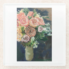 Posavasos De Vidrio Hand Pintado Floral Bouquet Glass Coaster