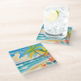Posavasos De Vidrio Happy and Fun beach art 2