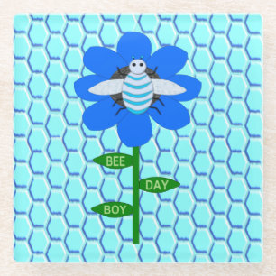Posavasos De Vidrio Happy Bee Day Boy Blue Birthday Bumblebee
