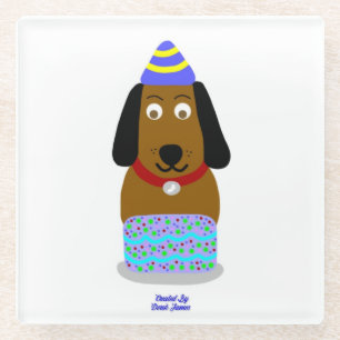 Posavasos De Vidrio Happy Birday Pup Glass Coaster